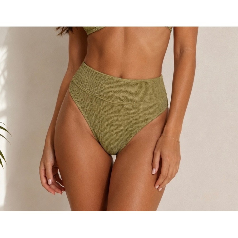 NWOT Beach Riot Womens XL Ritzy Bikini Bottoms Gold Green Crinkle High Waisted